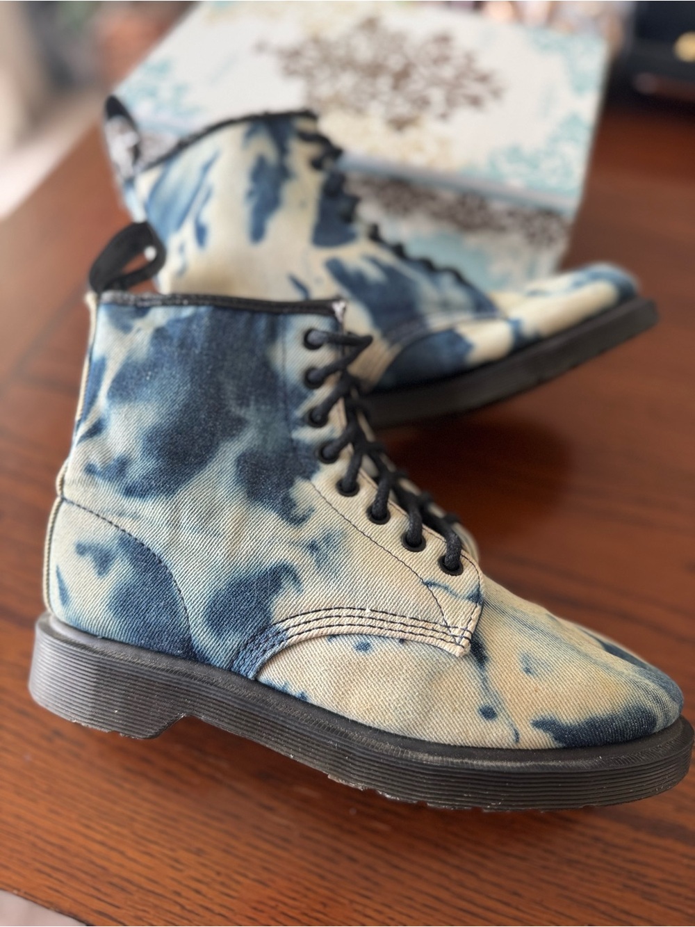 DOC DR. MARTENS Blue Denim Tie Dye Boots Castel Size US 8 Womens, 7 MEN 6UK